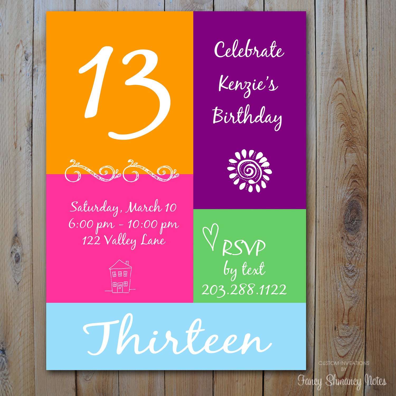 13 Years Old Birthday Party Invitations
