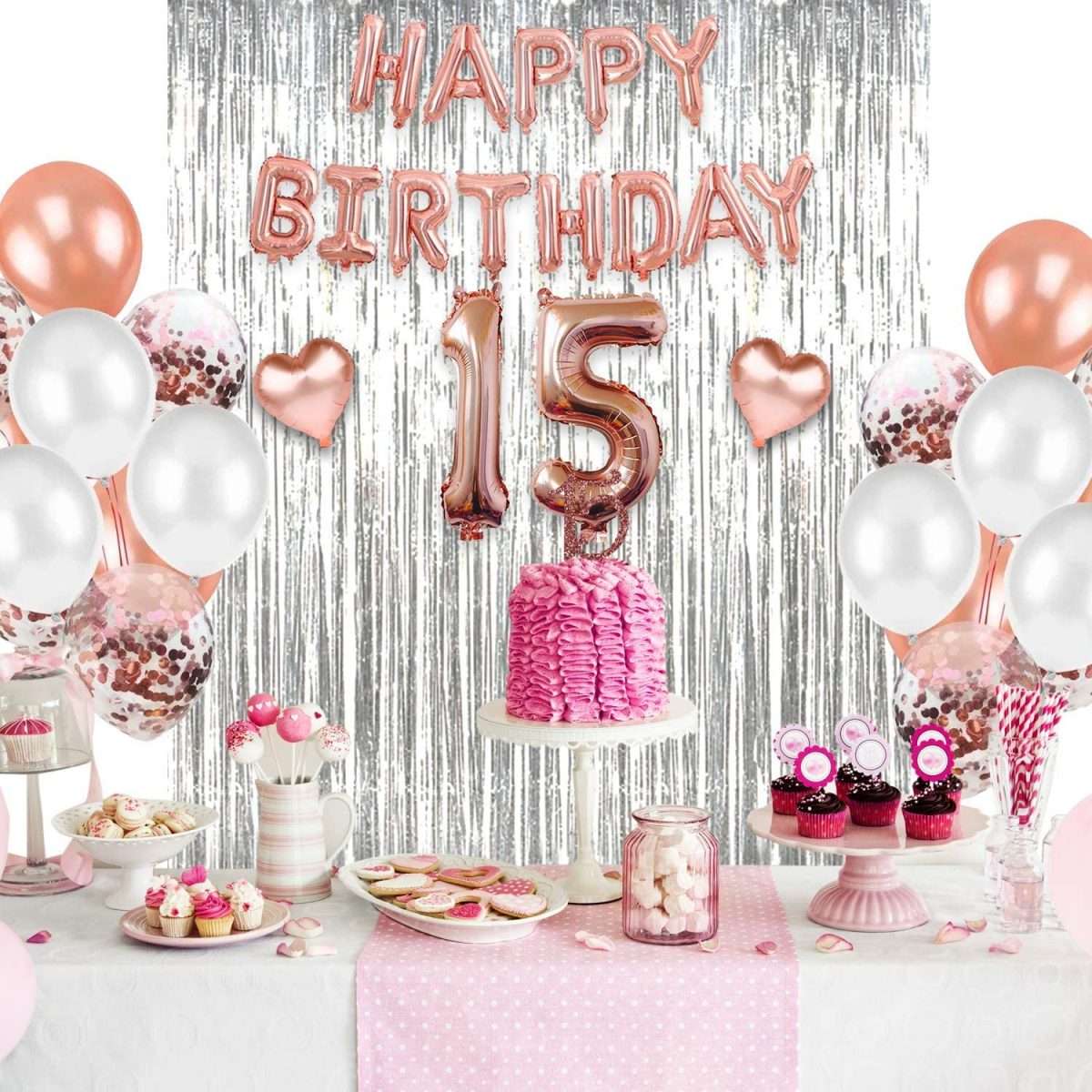 15th Birthday Party Decorations Kit Happy Birthday Banner with Number ...