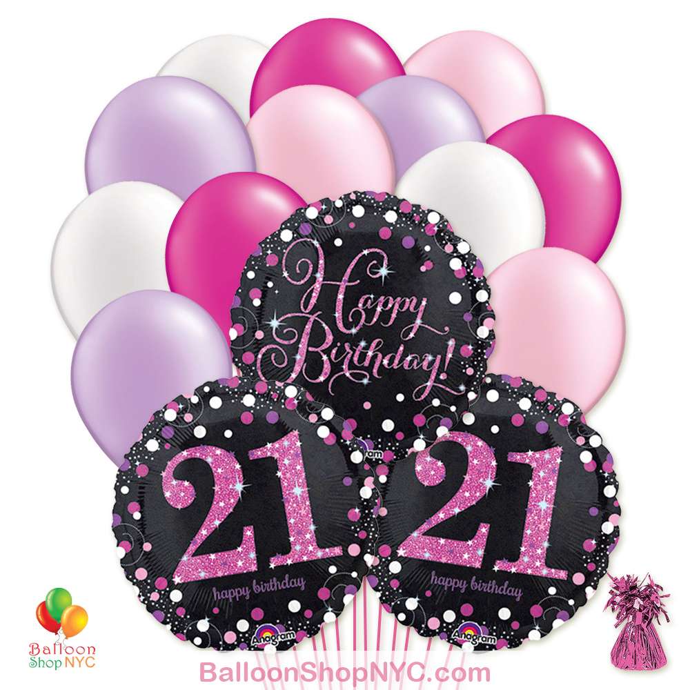 21 Pretty Pink Happy Birthday Mylar Latex Pearl Balloon ...