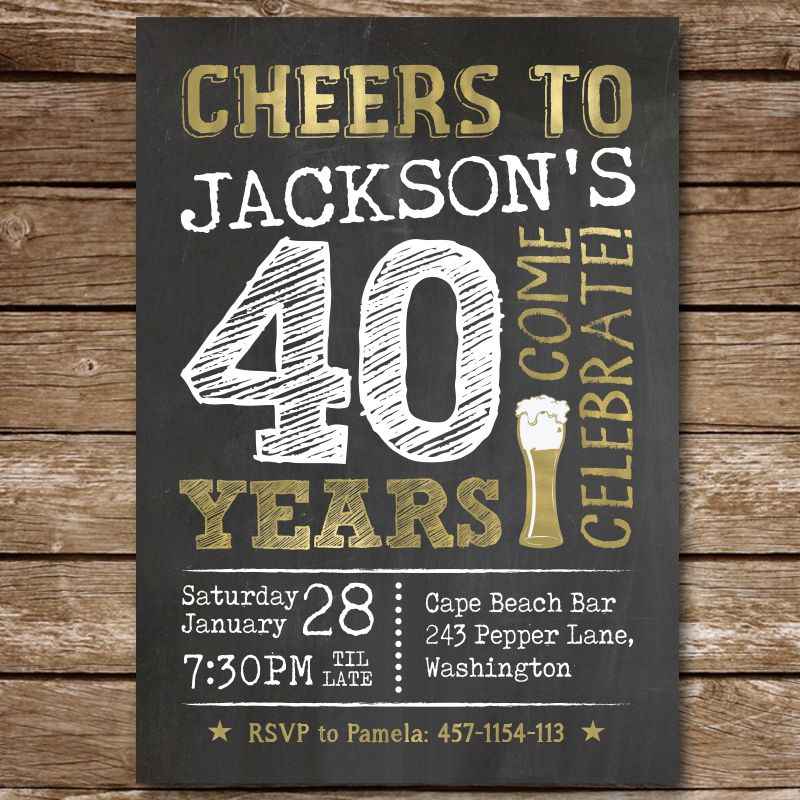 40th Birthday Invitation for Man Cheers to 40 Years Invite