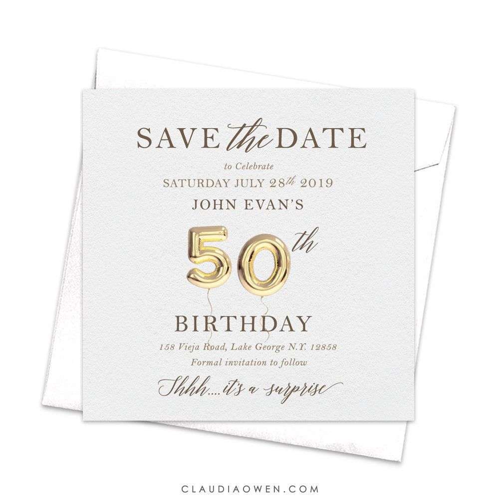 50th Birthday Save the Date Card Fiftieth Wedding or ...