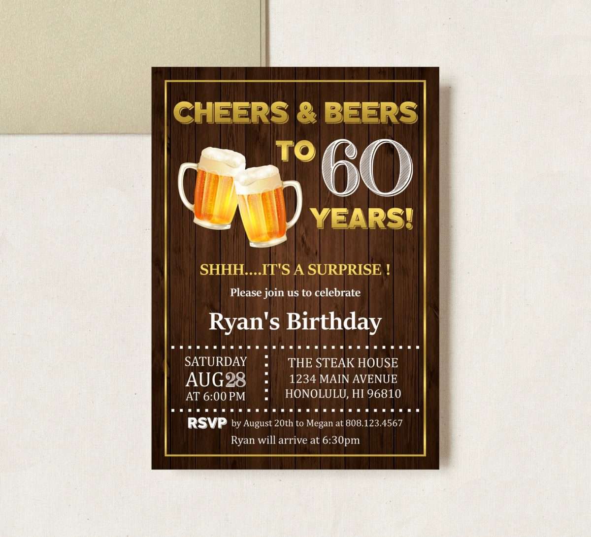 60th Birthday Invitations for Men Cheers and Beers to 60 years