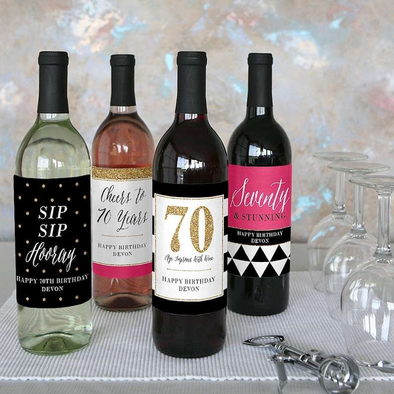 70th Birthday Wine Bottle Labels Chic 70th Birthday Party ...