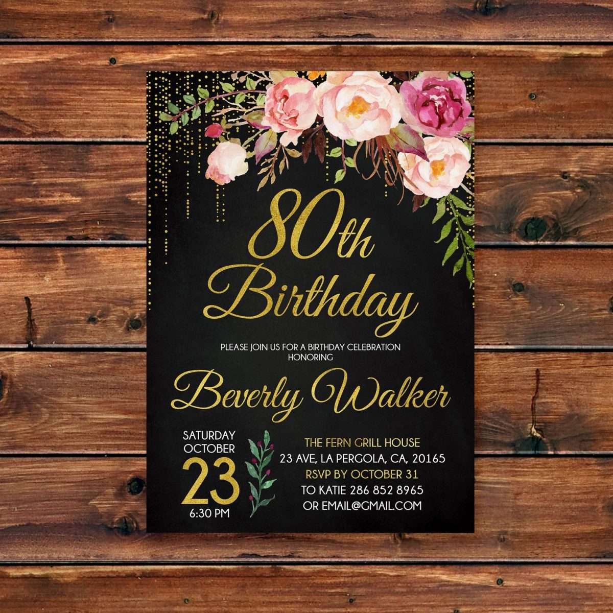 80th Birthday Invitation Floral Women Birthday Invitation