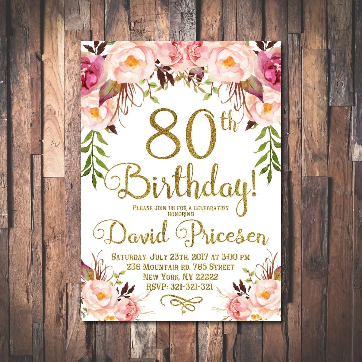 80th Birthday Invitation for women 80th Birthday Invitation