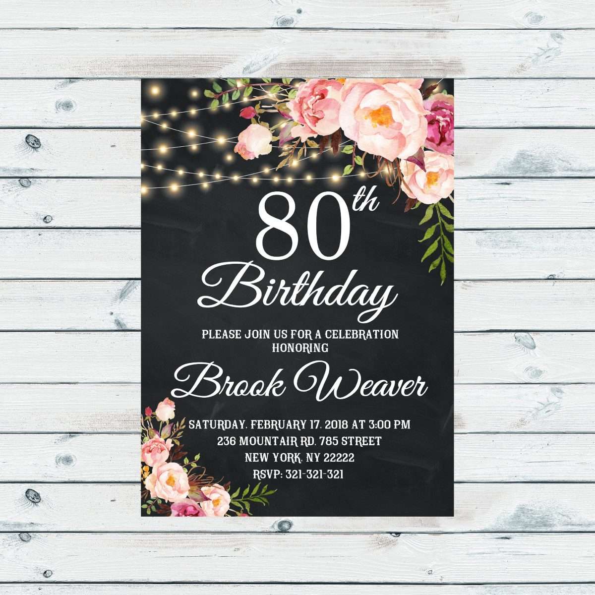80th Birthday Invitation for women 80th Birthday Party Any