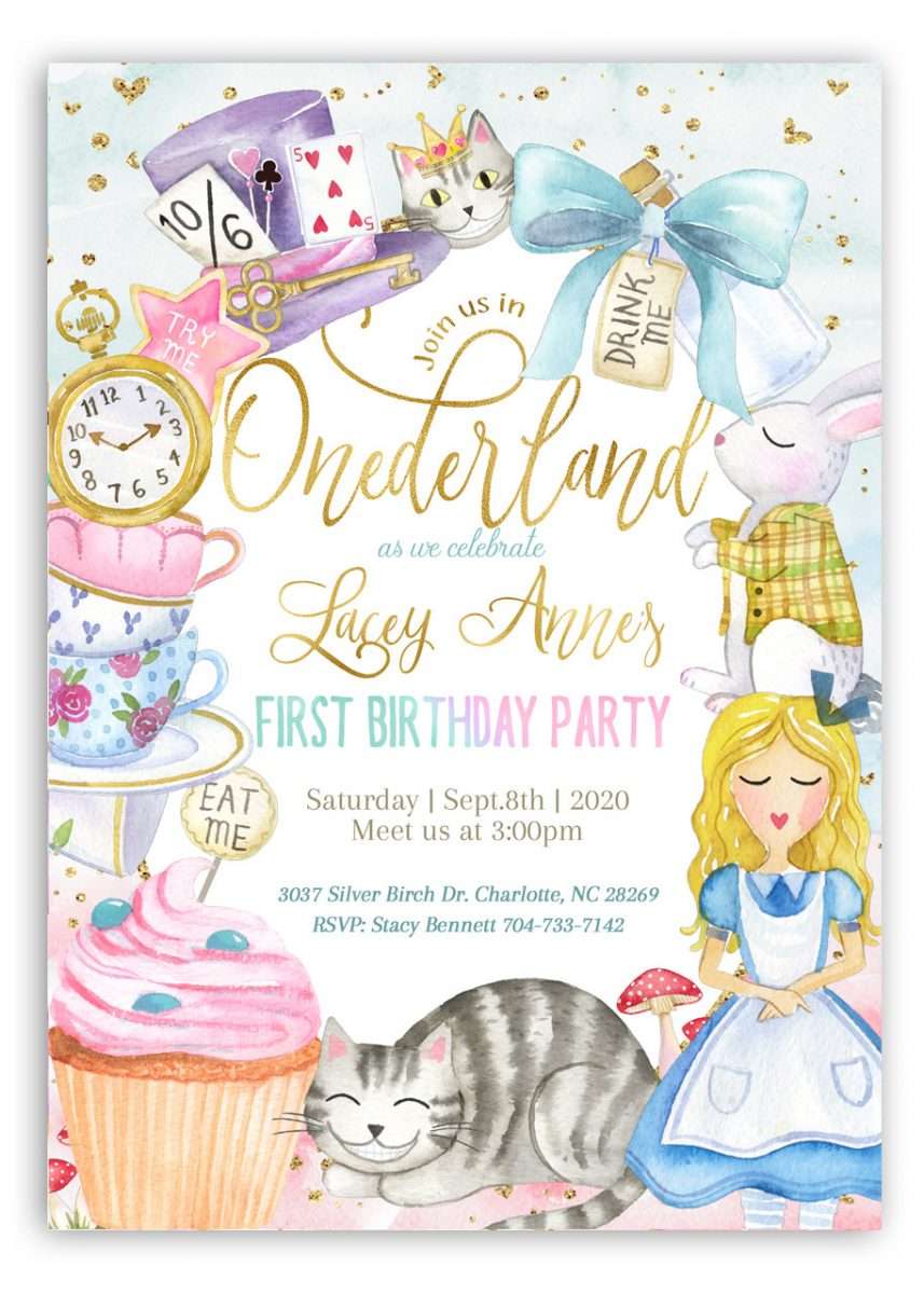 Alice in wonderland birthday invitation #1