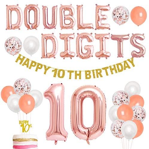 Amazon.com: 10th Birthday Decorations Rose Gold for Girls Double Digits ...