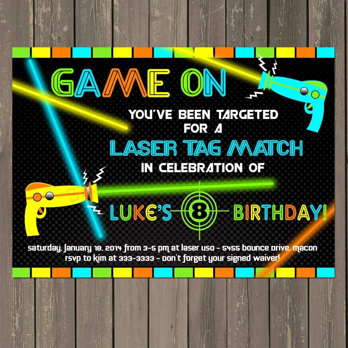 Amazon.com: Laser Tag Birthday Party Invitation with Laser Guns with ...