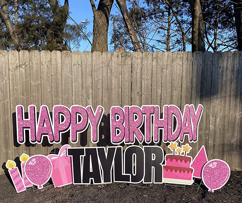 Amazon.com: Pink Happy Birthday Yard Sign Lawn Sign with Stakes ...