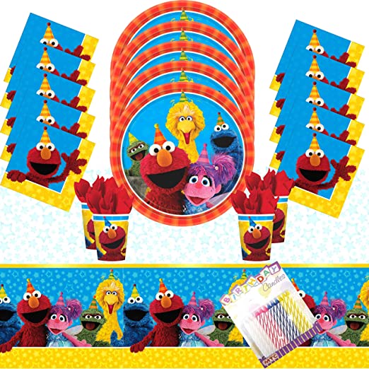 Amazon.com: Sesame Street Party Plates Napkins Cups and Table Cover ...