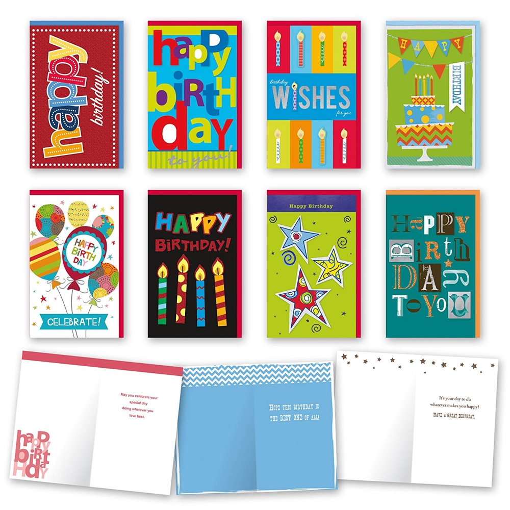 Assorted General Birthday Cards Bulk Card Set of 8 Cards ...
