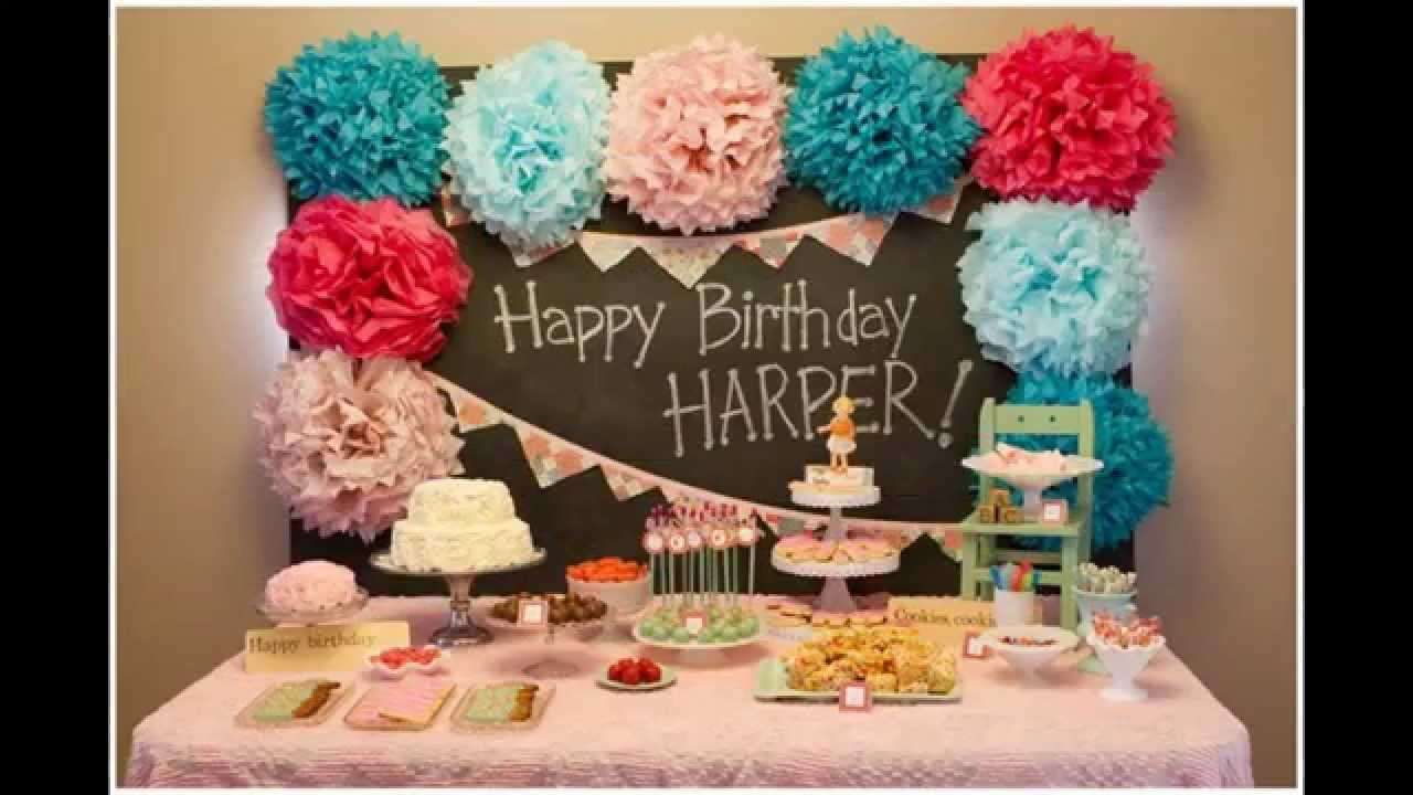 Baby girl first birthday party decorations at home ideas ...