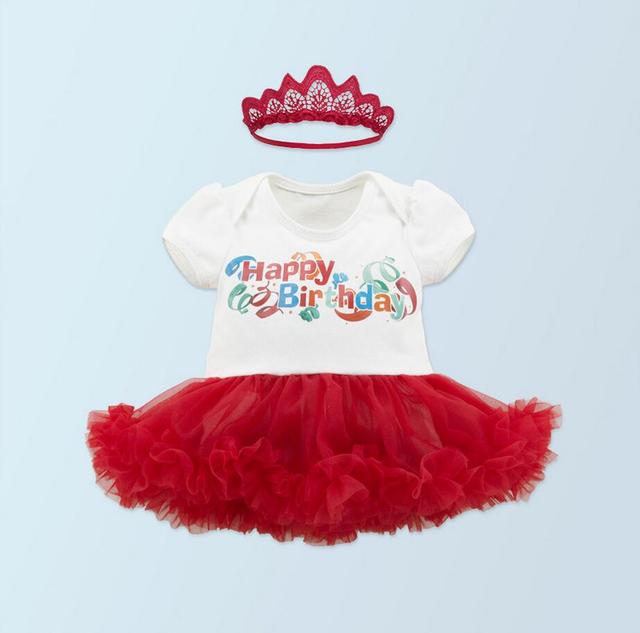 Baby Girls White Red Happy Birthday Tutu Dress 2PCs per Set Infant ...