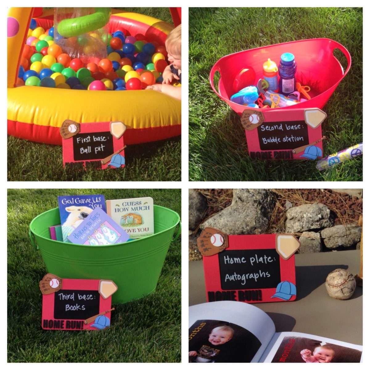 Baseball themed First Birthday party! Activities at each " base"  for the ...