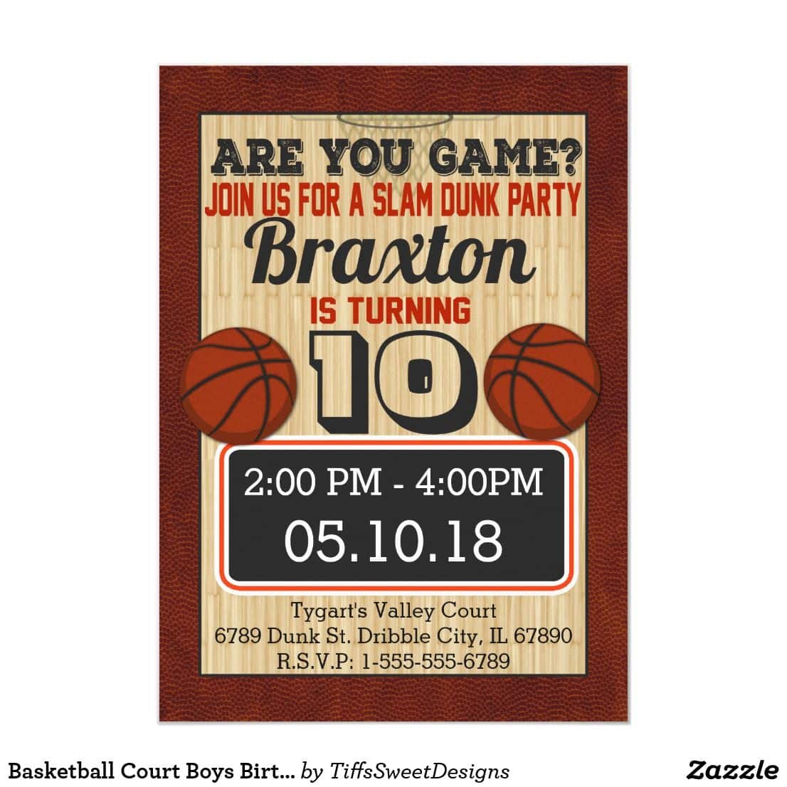 Basketball Court Boys Birthday Party Invitation