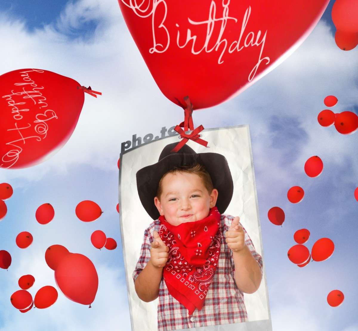 Birthday card with flying balloons! Printable photo template