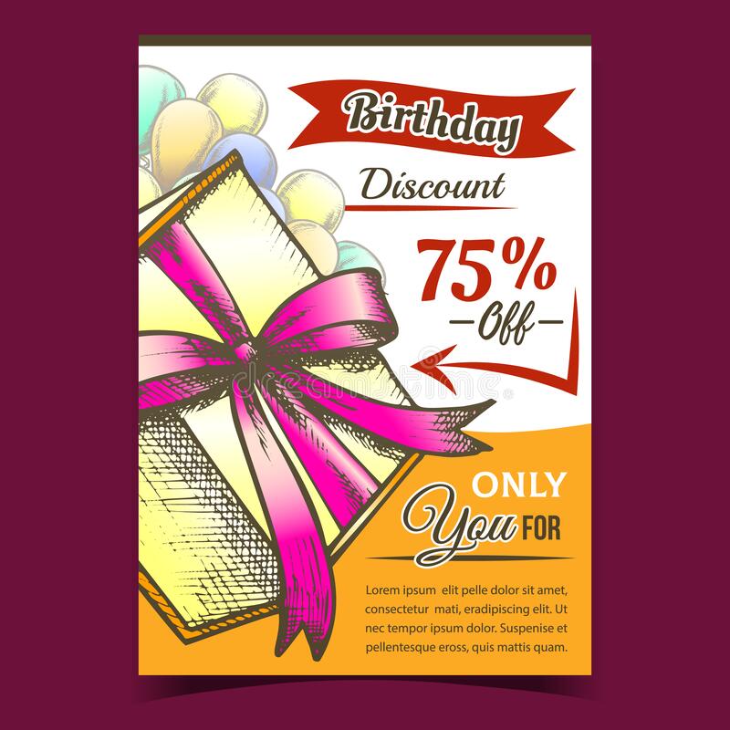 Birthday Discount Gift Box Advertise Banner Vector Stock Vector ...