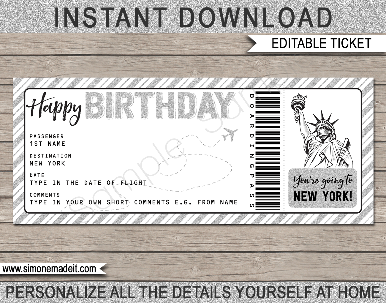 Birthday New York Trip Boarding Pass Gift template