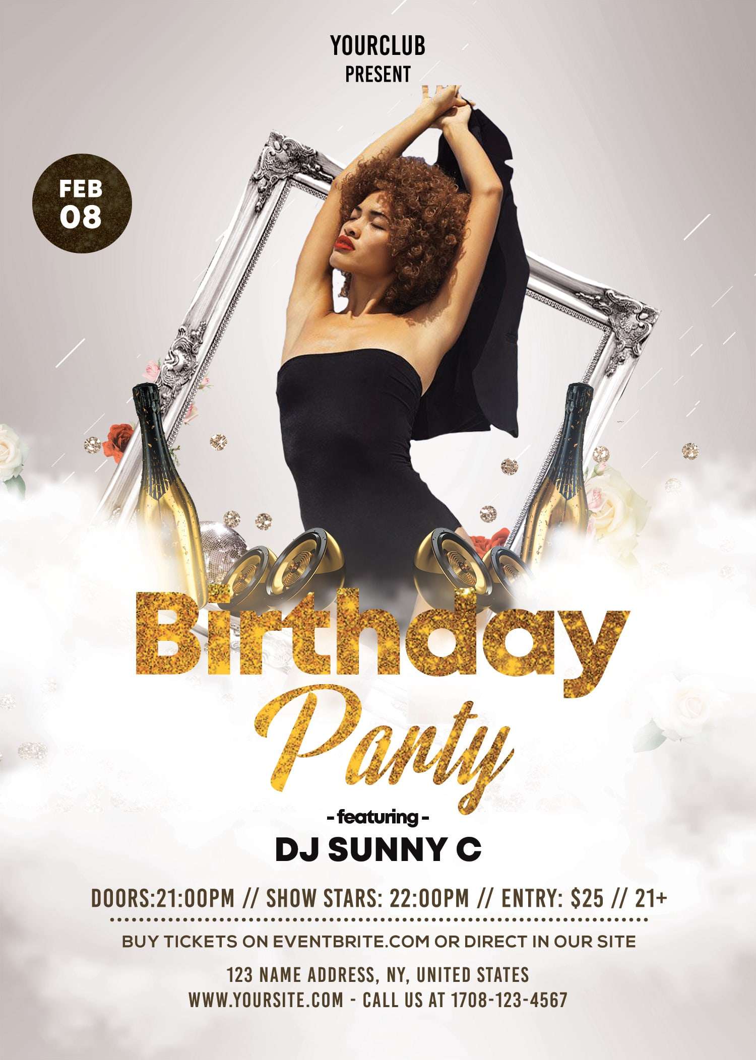 Birthday Party White &  Gold Free PSD Flyer Template