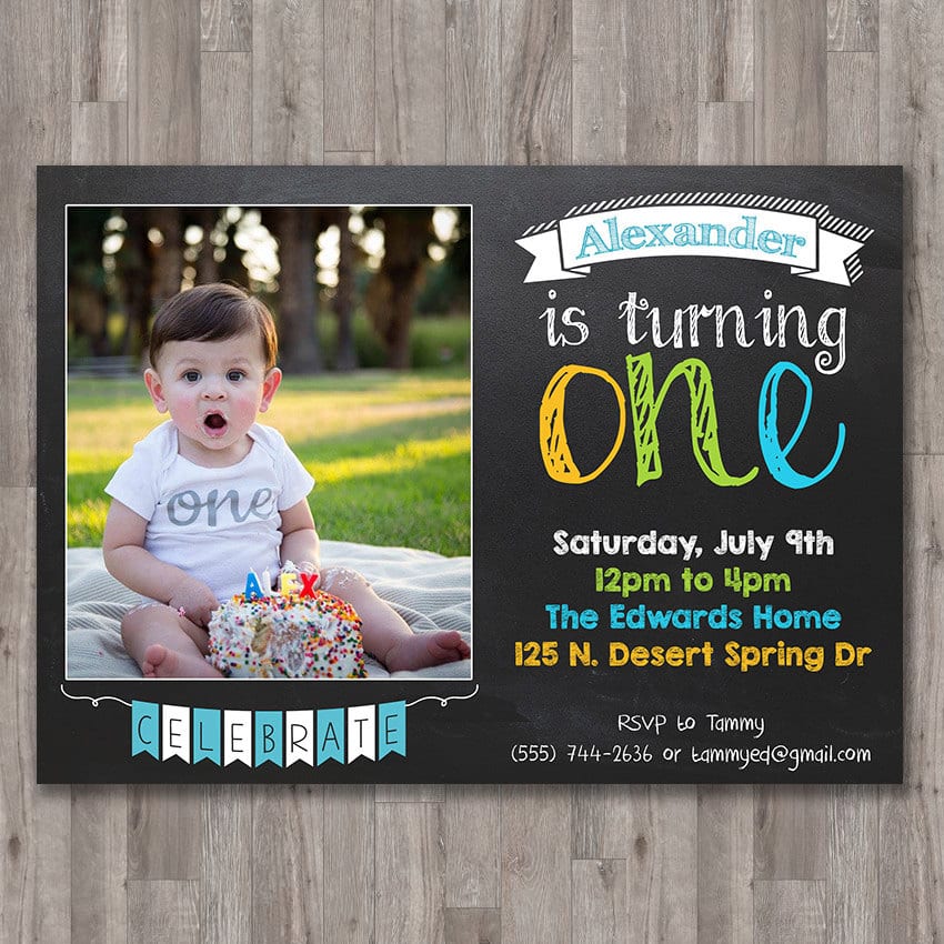 Boy First 1st Birthday Invite Printable Invitation Custom Photo Invite ...