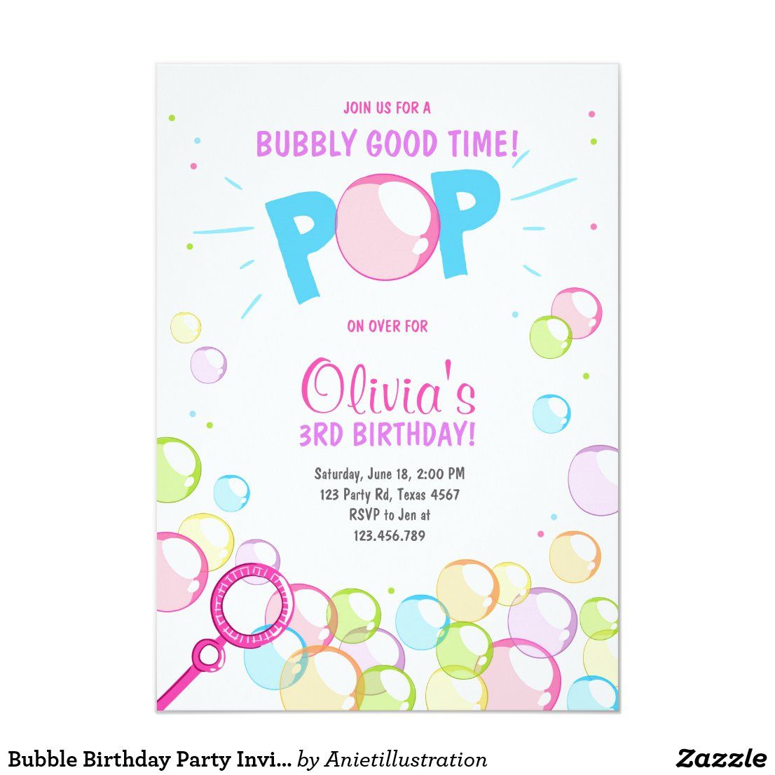Bubble Birthday Party Invitation POP Birthday Girl