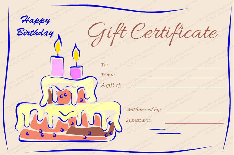 Candles and Cake Birthday Gift Certificate Template
