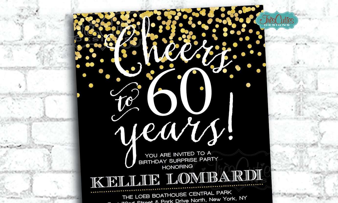 Cheers to 60 years 60 birthday invitation Gold Confetti
