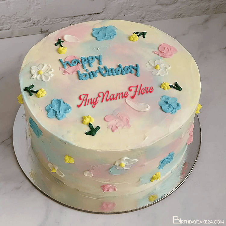 Colorful Floral Birthday Cake With Name Edit in 2021