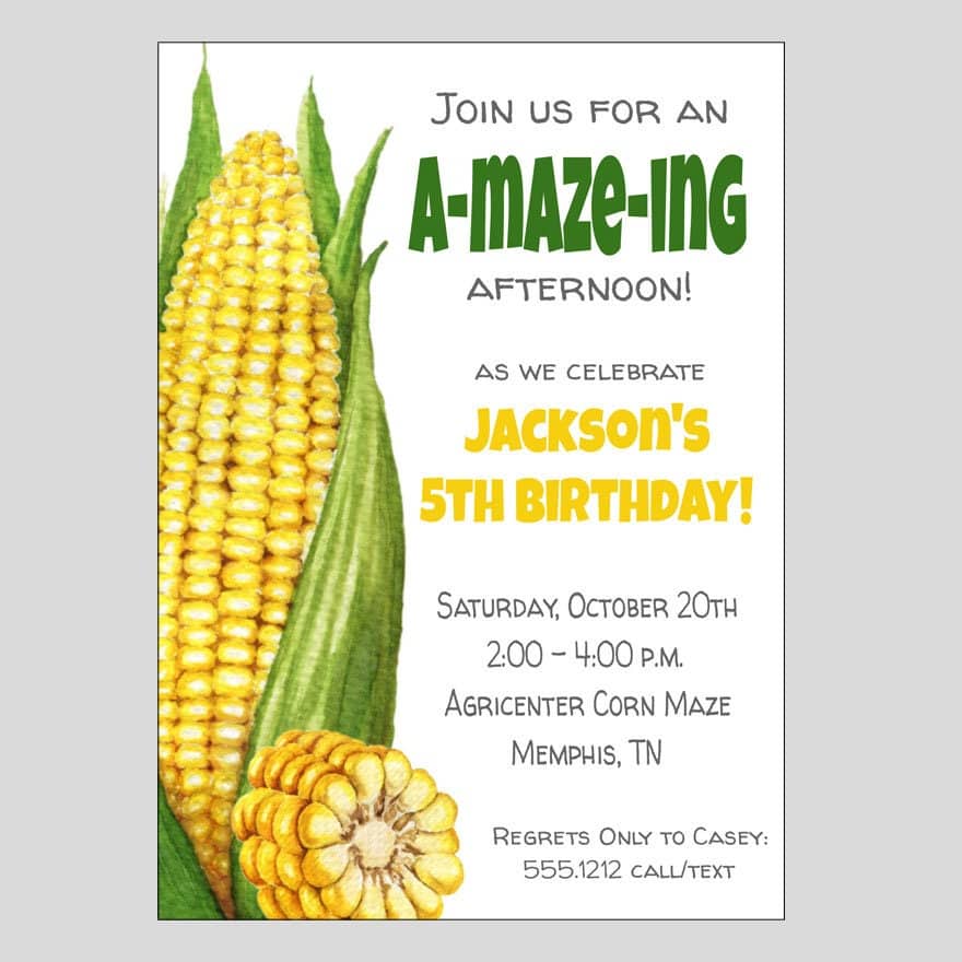 Corn Maze Birthday Invitation Fall Festival Invitation Corn