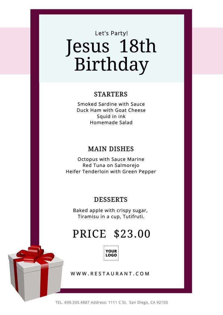Custom birthday menu template with the person name