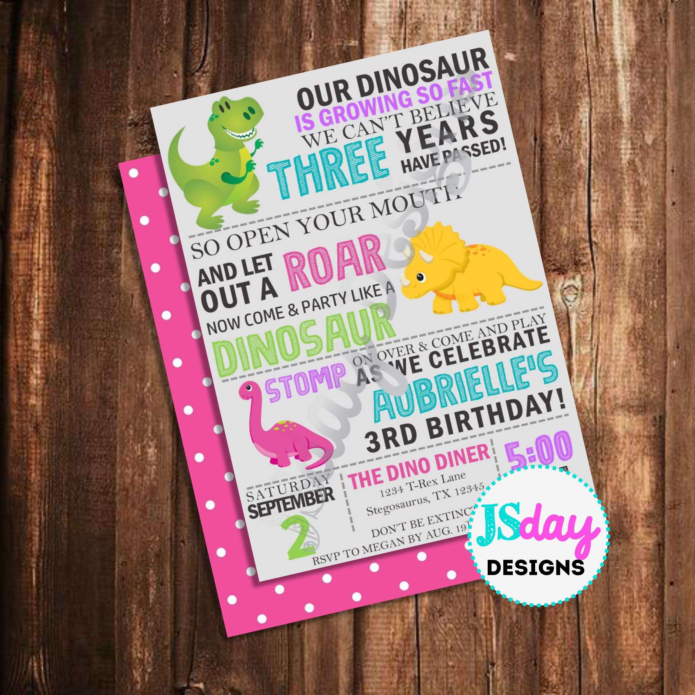 Dinosaur invite dino invitation girl birthday toddler ...