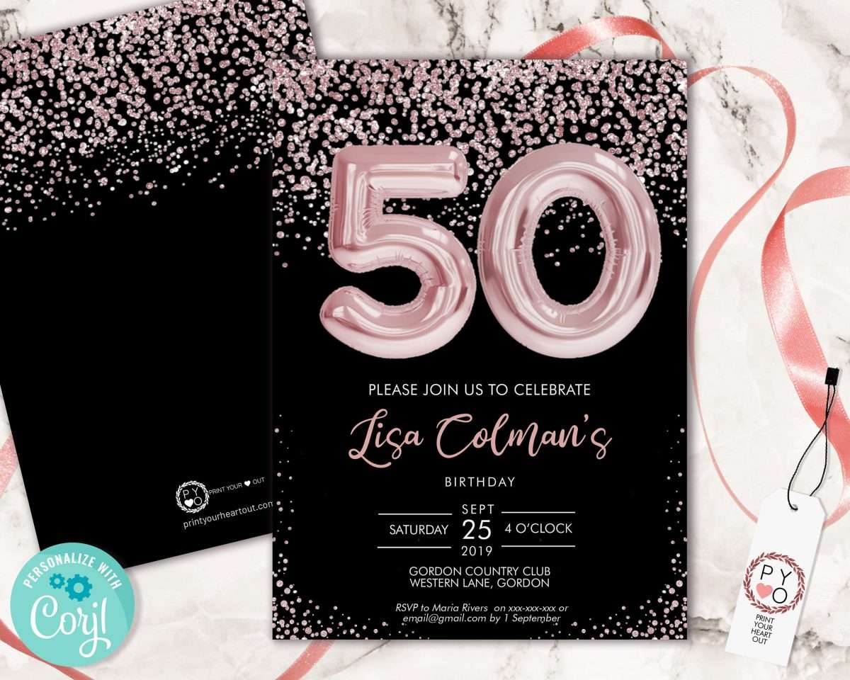 DIY 50th Birthday Pink Foil Balloon Confetti Invitation Printable ...