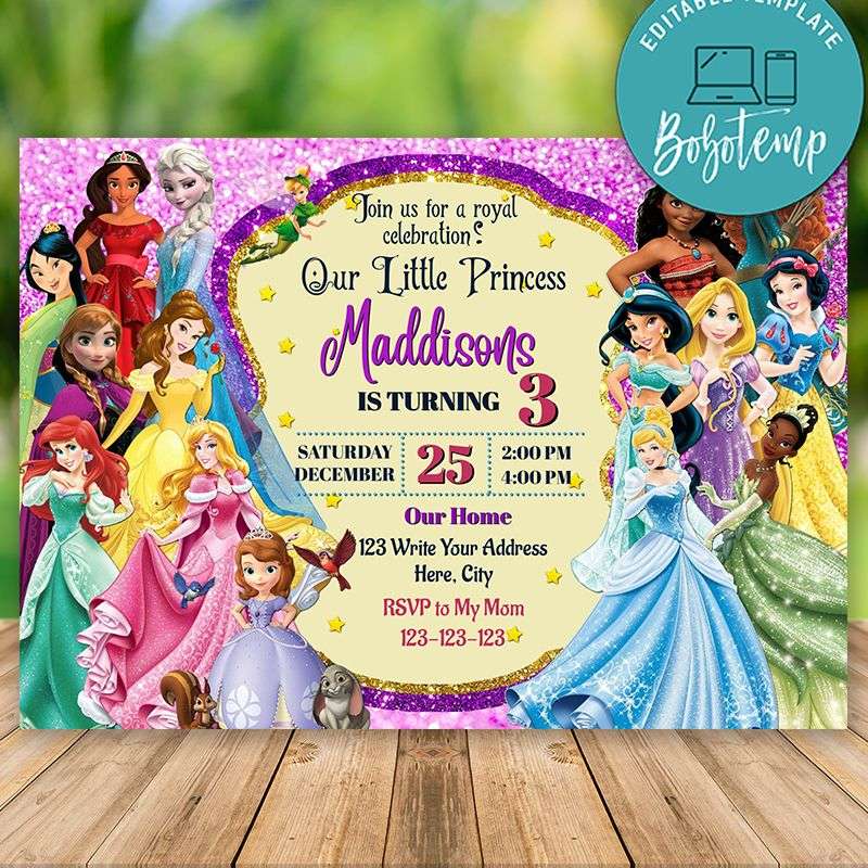 Editable Disney Princess Party Invites Print at Home