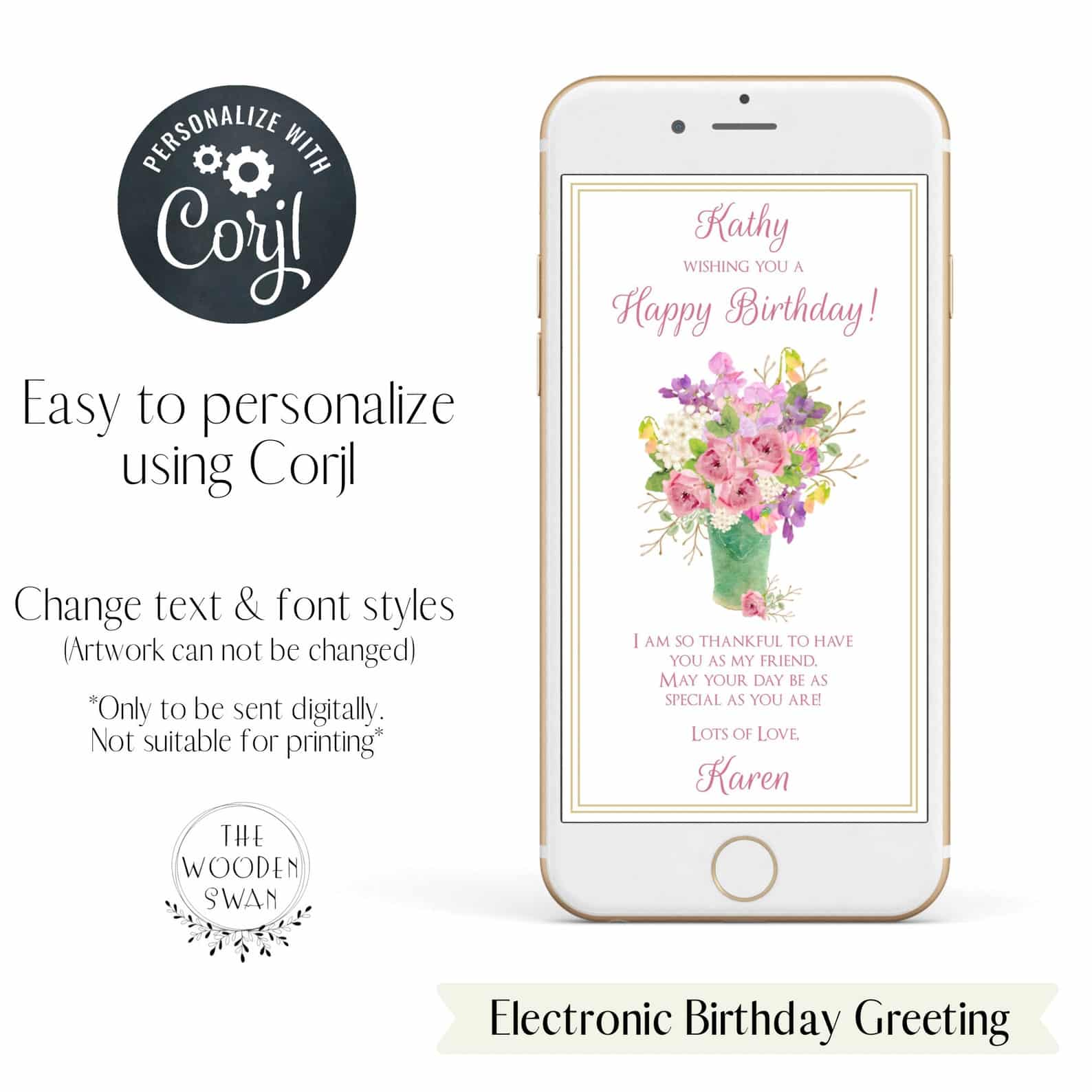 Electronic Birthday Card for Her Text Birthay Greeting Card