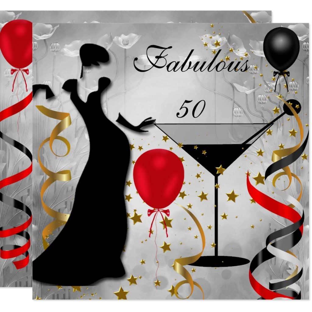 Fabulous 50 50th Birthday Party Deco Lady Red Invitation