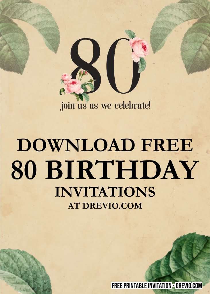 FREE Printable 80th Birthday Invitation Templates