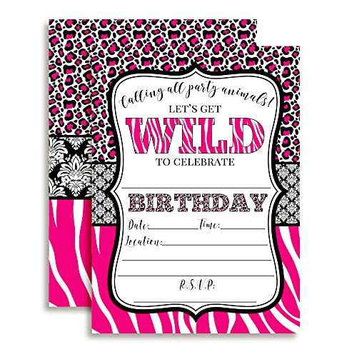 Get Wild Hot Pink Animal Print Birthday Party Invitations ...