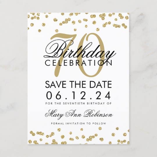 Gold 70th Birthday Save Date Confetti Save The Date