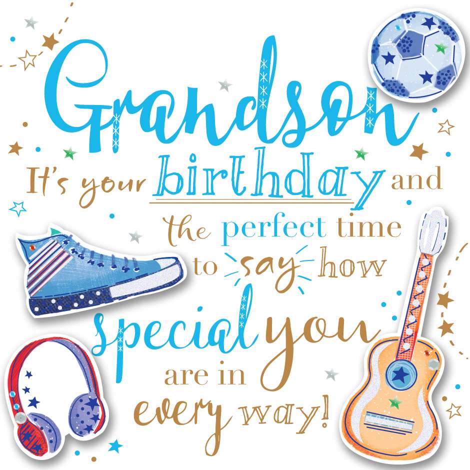 Grandson Birthday Handmade Embellished Greeting Card By ...