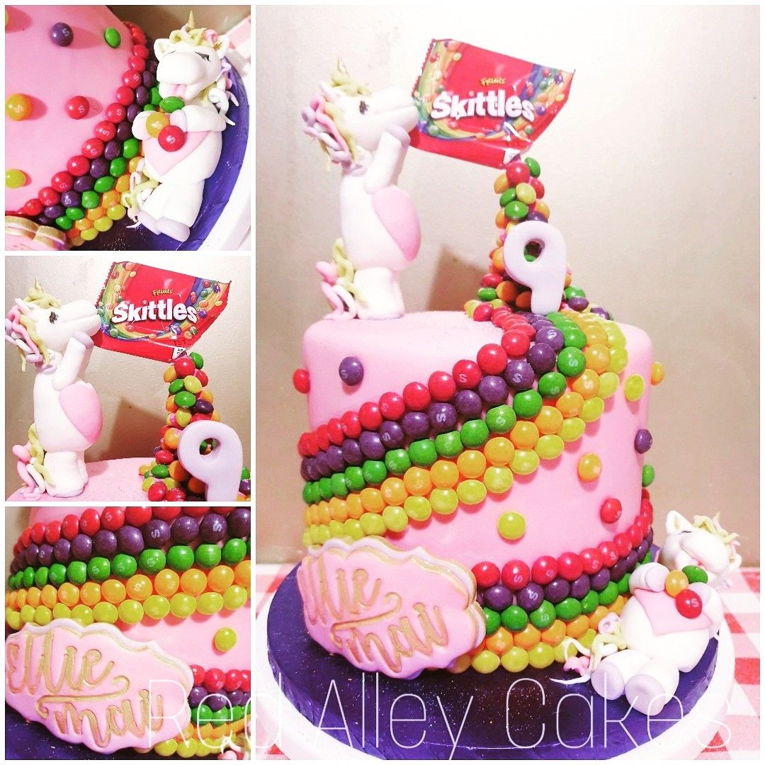 Greedy unicorns eating the skittles sweets. Taste the rainbow. Birthday ...