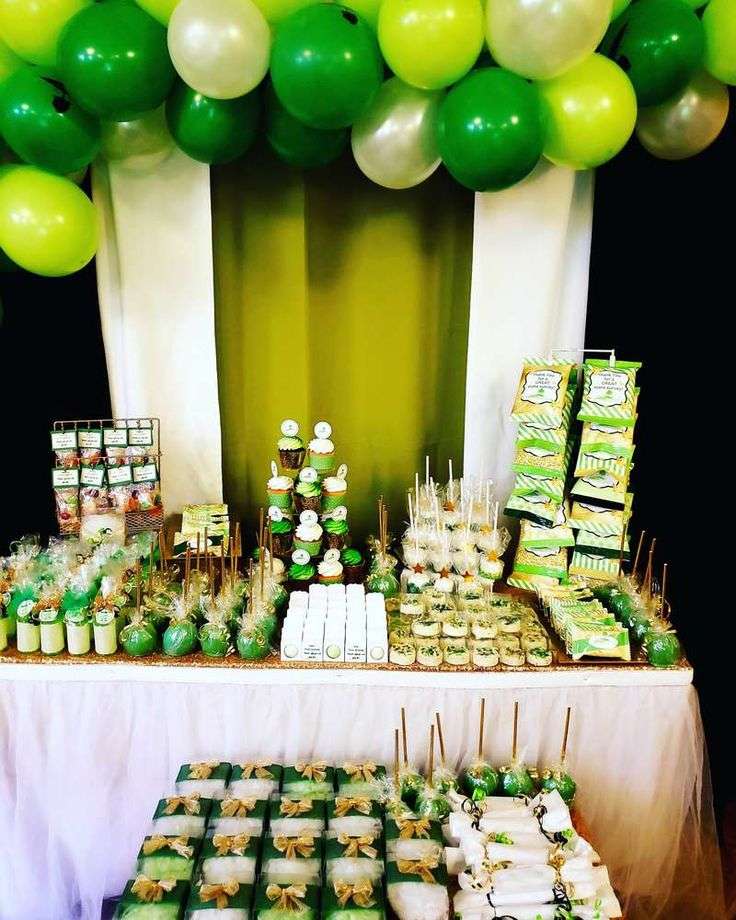Green, White and Gold. Office Party Party Ideas