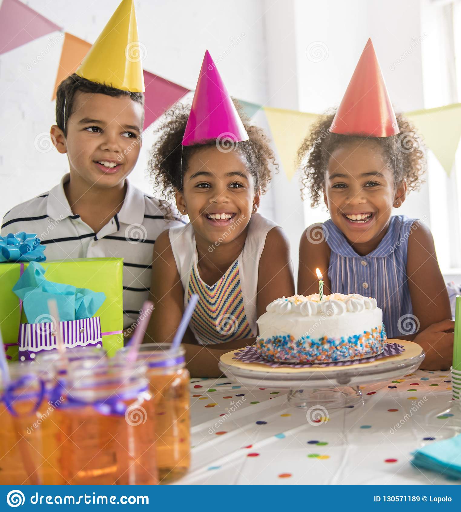 Group Of Adorable Kids Having Fun At Birthday Party Stock Image