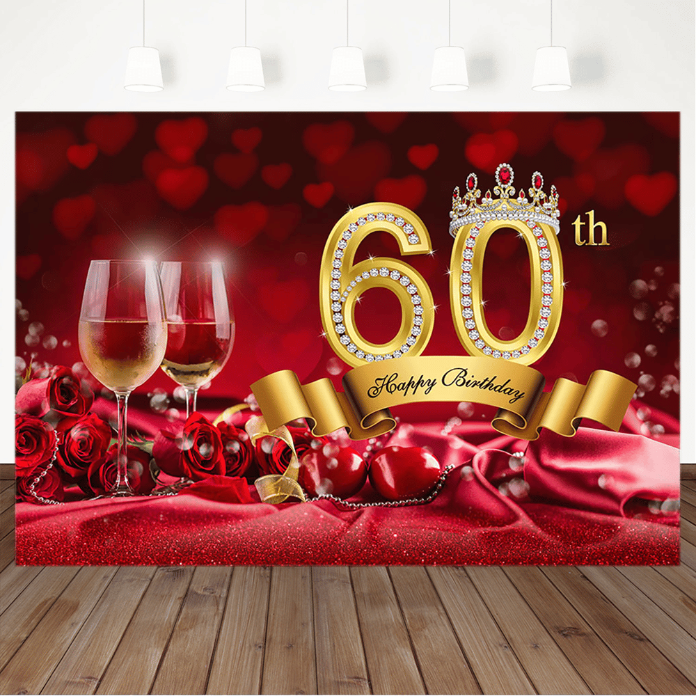 Happy 60th Birthday Backdrop Red Rose Champagne Sixty Birthday ...