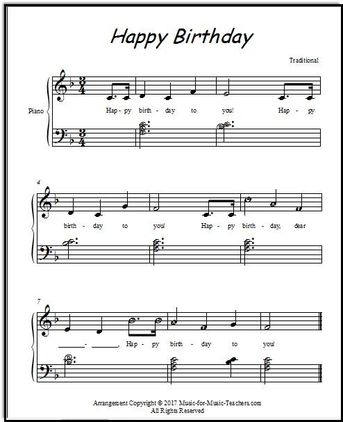Happy Birthday for piano with little chords and a few lettered notes ...