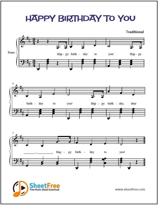 Happy Birthday Sheet Music for Piano Download