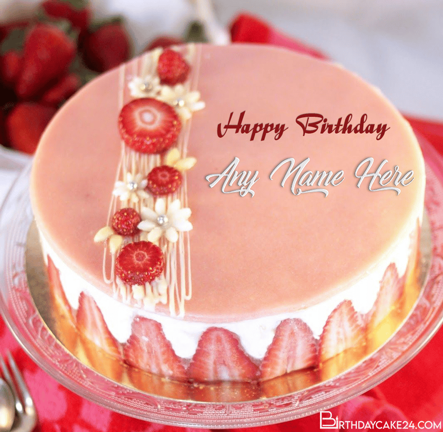 Happy Birthday Strawberry Cake With Name Edit