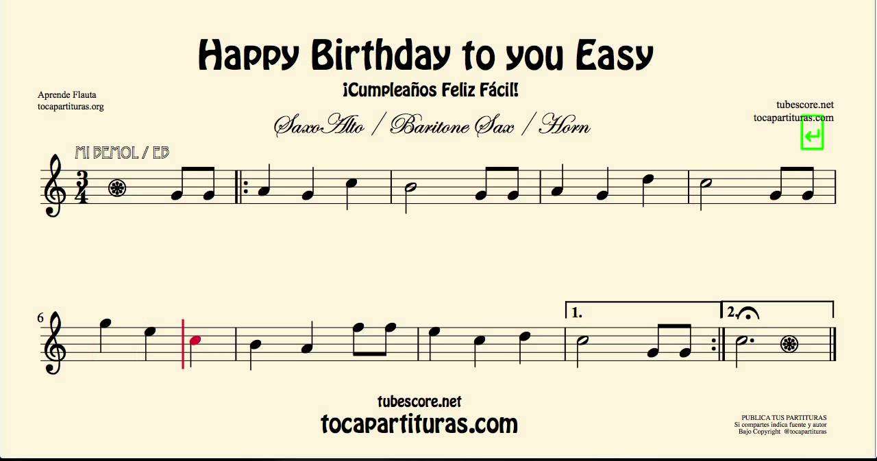 Happy Birthday to You Easy Sheet Music for Alto Saxophone ...