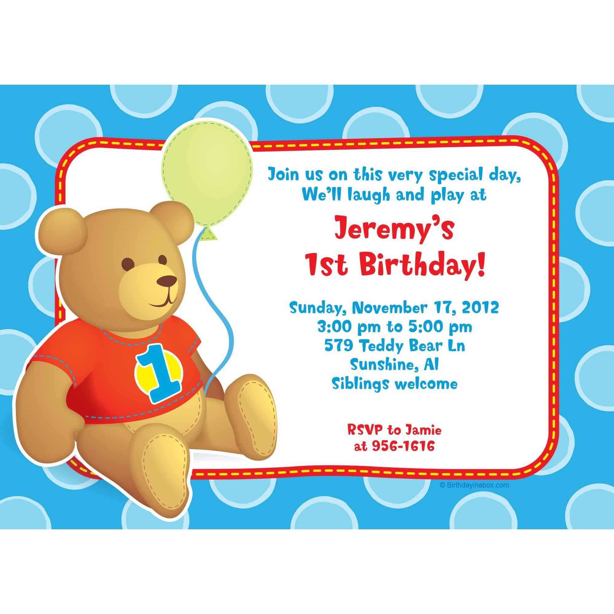 Hugs &  Stitches Boy 1st Birthday Personalized Invitation