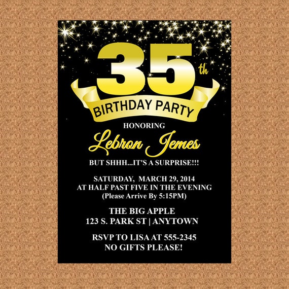 Items similar to 35th Birthday Invitation, Black and Gold Invitation ...